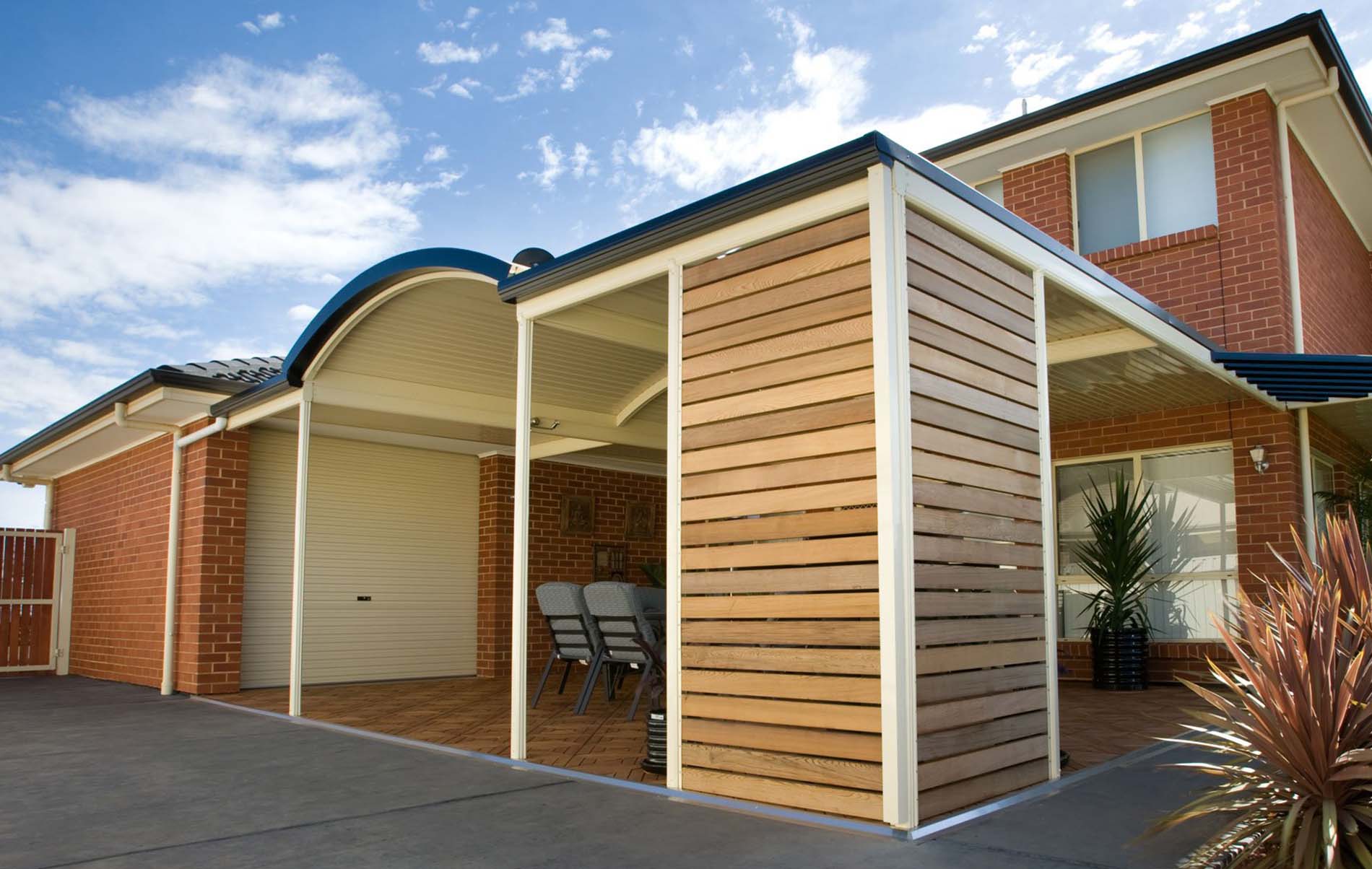 Sleek modern carport with clean lines and open sides, providing ample shelter