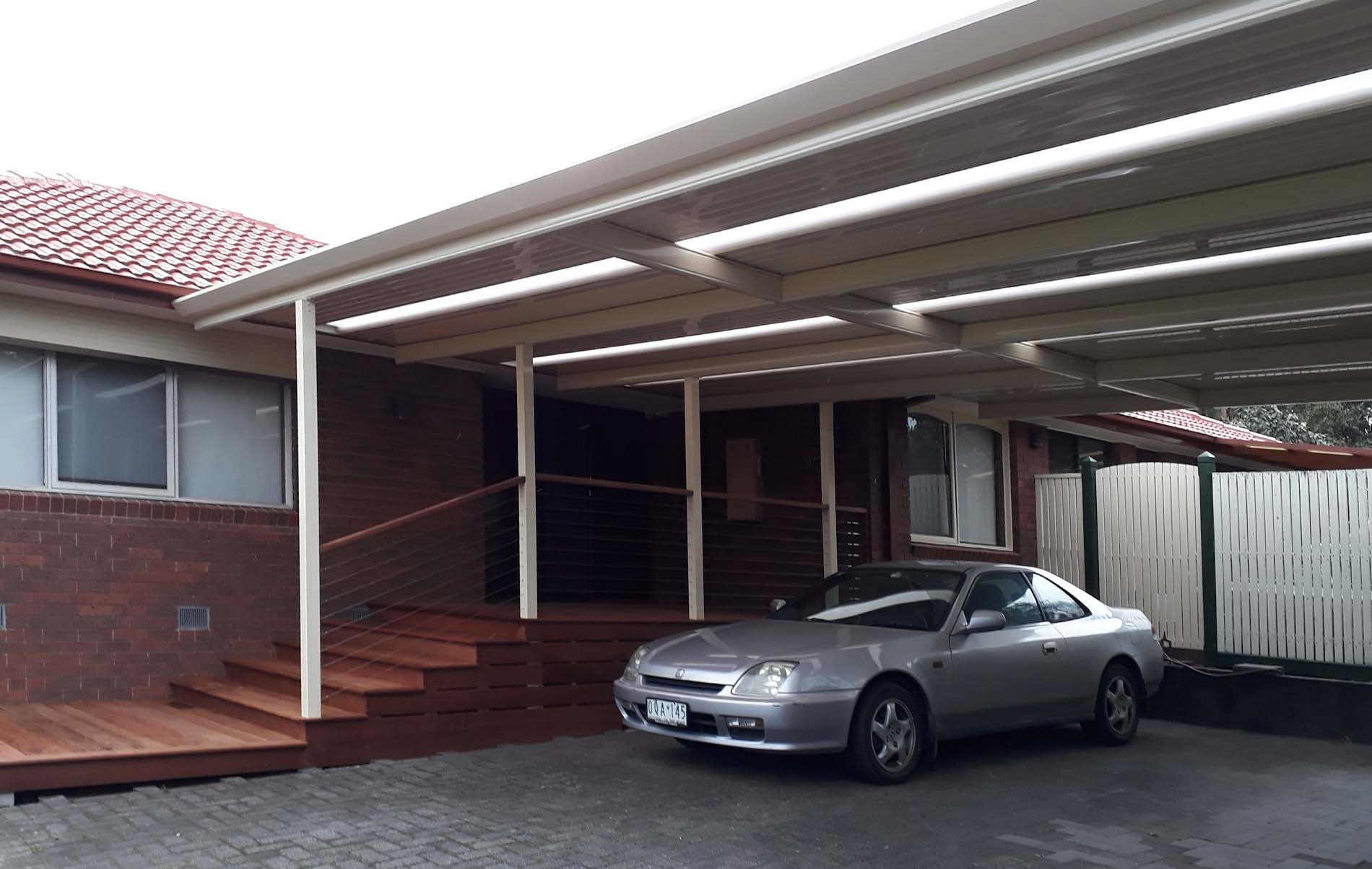 Contemporary Colorbond carport featuring strong steel pillars