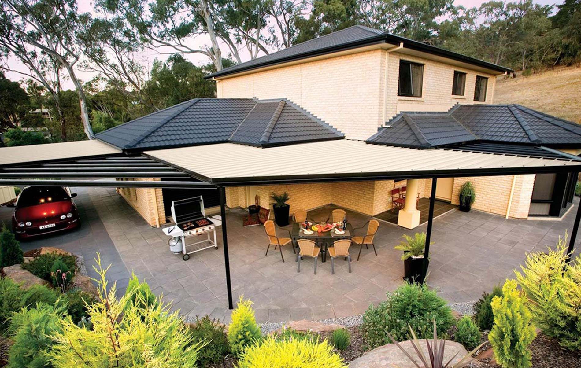 Double carport with Colorbond roof and steel posts