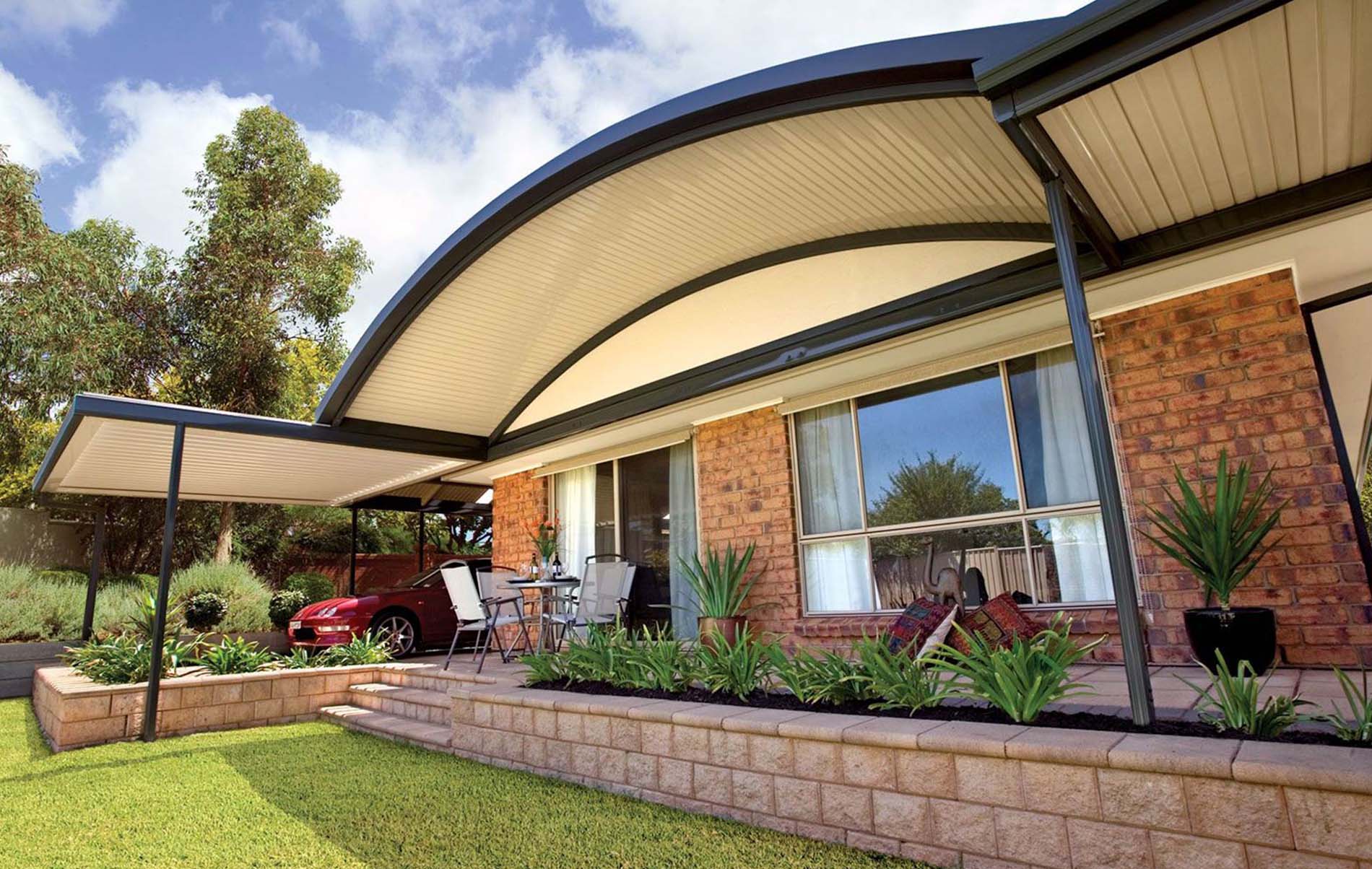 Modern Solutions double carport with Colorbond flat roof and steel posts, designed to complement Melbourne homes
