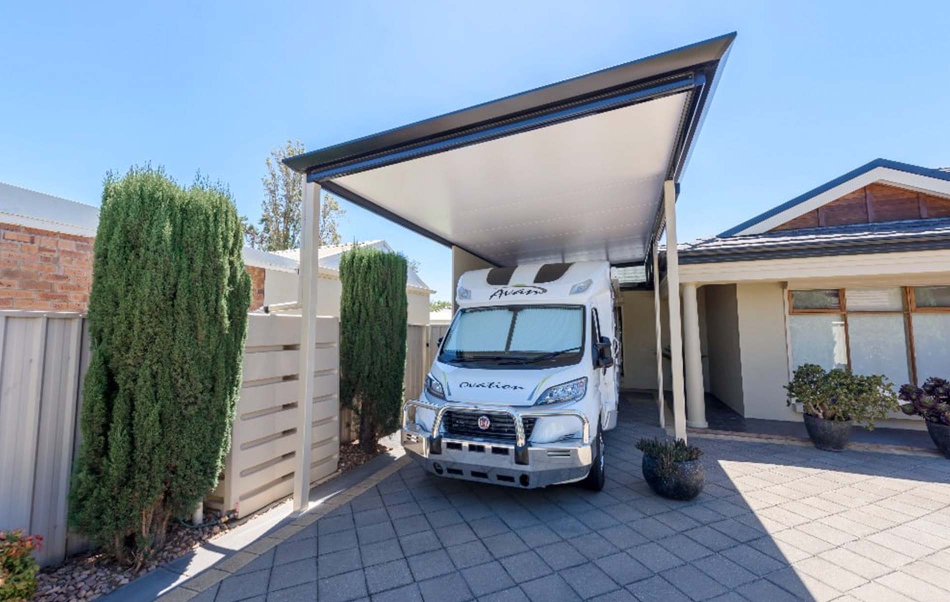 Stratco Cooldek insulated roofing panels installed in a flat roof configuration, enhancing the outdoor living experience.