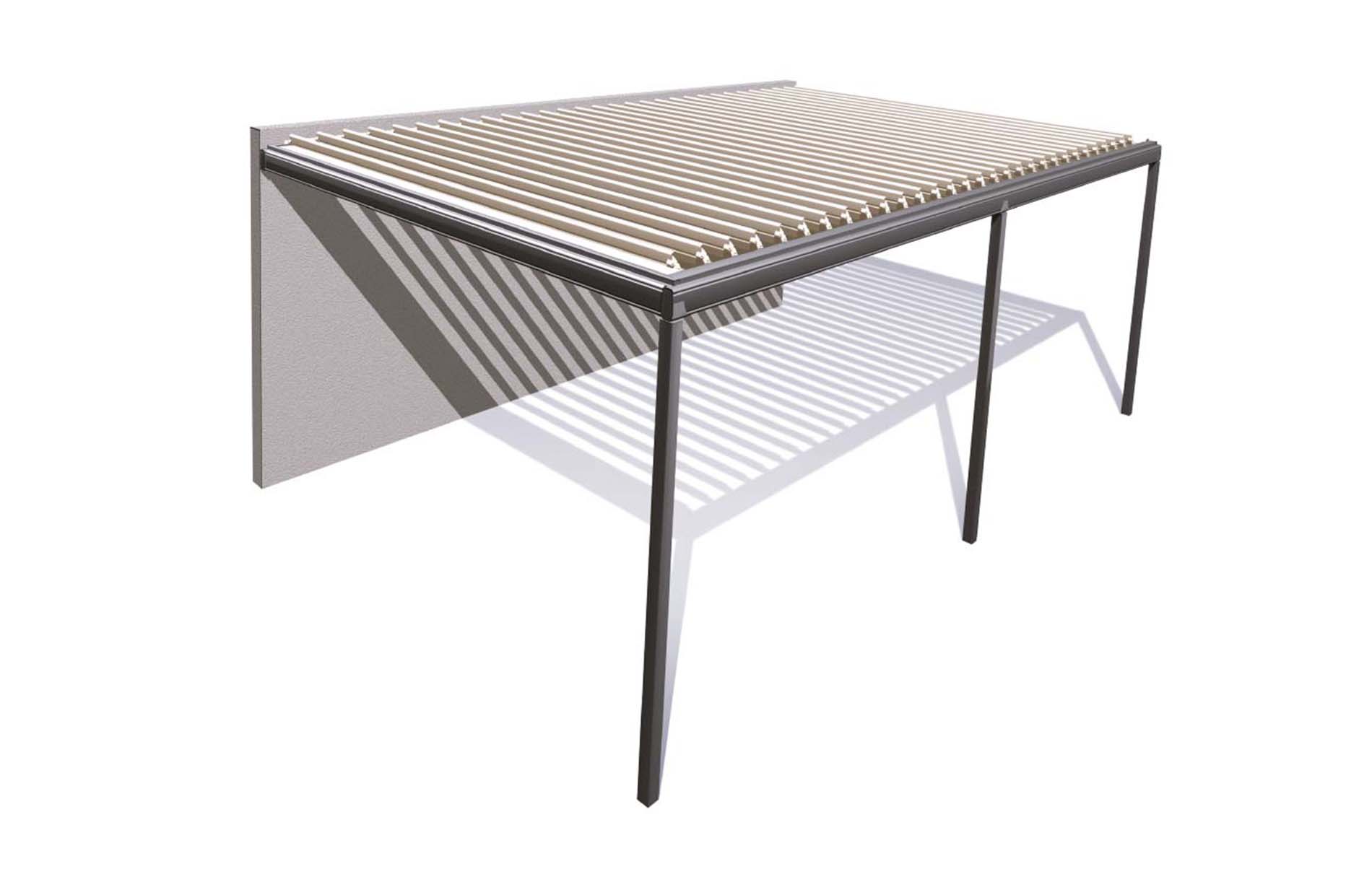 Sleek outdoor louvre patio with fully opened adjustable slats, timber posts, and integrated lighting over timber decking