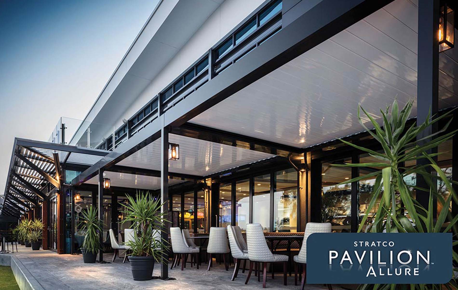 Modern verandah featuring Stratco Cooldek insulated roofing panels, providing a sleek and contemporary outdoor living space