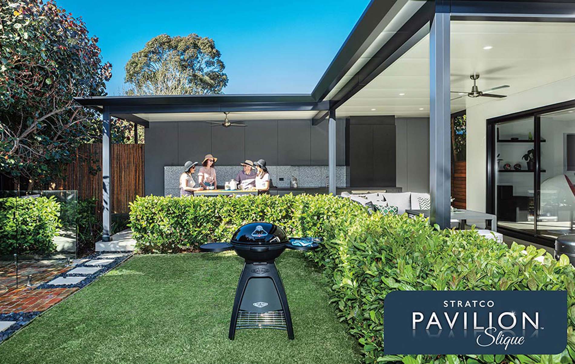 Sunlit modern verandah featuring a minimalist pergola with clean lines, cozy built-in bench seating, and vibrant greenery creating a tranquil outdoor retreat.